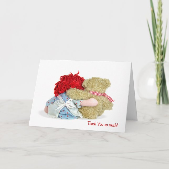 Teddy Bear and Rag Doll Thank You Card (Front)