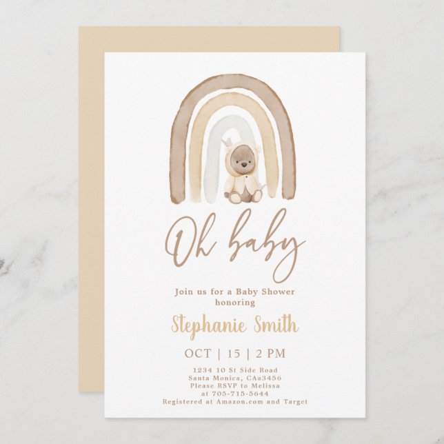 Teddy bear and Rainbow Baby Shower Invitation (Front/Back)