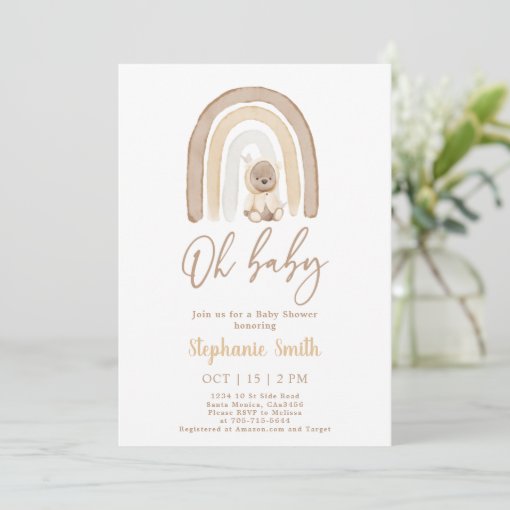 Teddy bear and Rainbow Baby Shower Invitation Zazzle