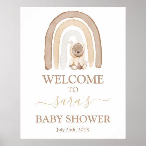 Teddy Bear and Rainbow Baby Shower Welcome sign