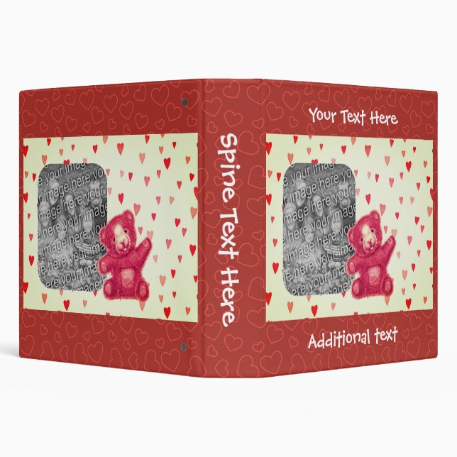 Teddy Bear And Red Hearts Personalized Photo   3 Ring Binder (Background)