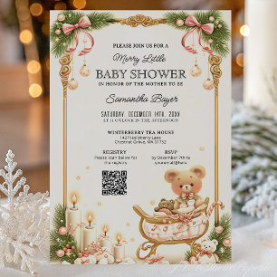 Teddy Bear and Ribbons Christmas Baby Shower Invitation