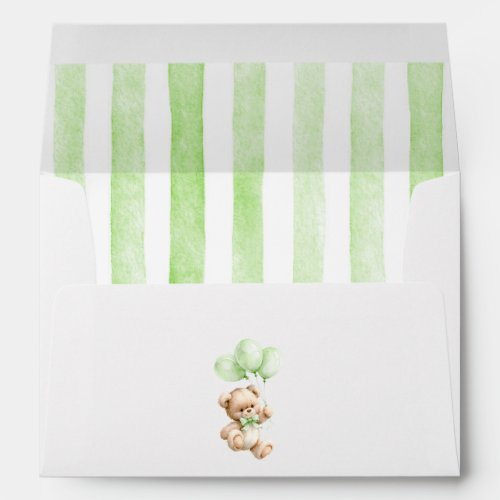 Teddy Bear and Sage Green Balloons Baby Shower Envelope
