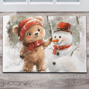 Teddy Bear and Snowman Doormat
