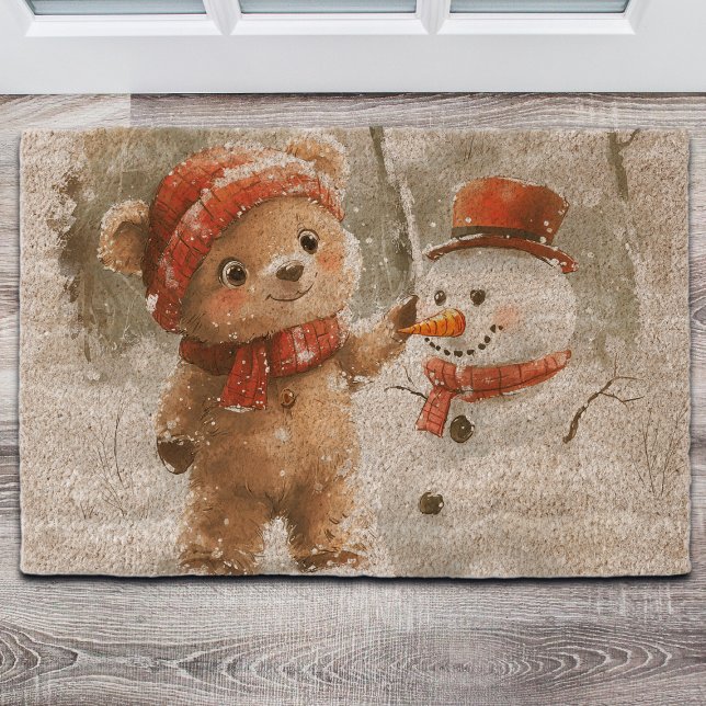 Teddy Bear and Snowman Fiber Doormat (Creator Uploaded)