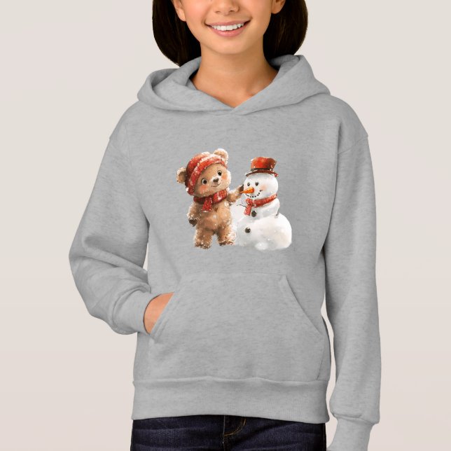 Teddy Bear and Snowman Hoodie (Front)