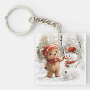 Teddy Bear and Snowman Keychain