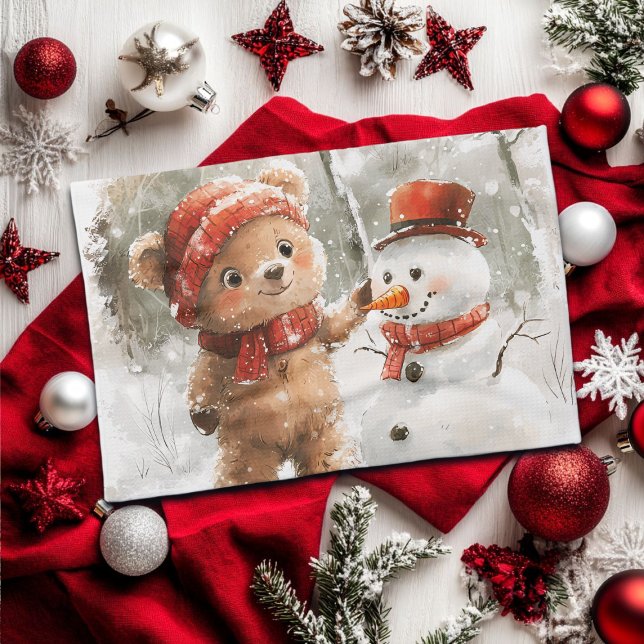 Teddy Bear and Snowman Kitchen Towel (Creator Uploaded)