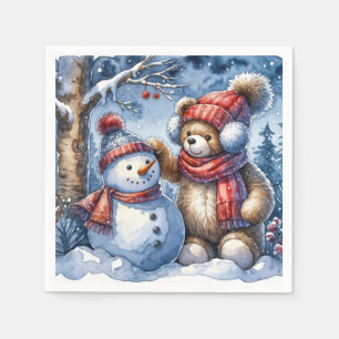 Teddy Bear and Snowman Napkins