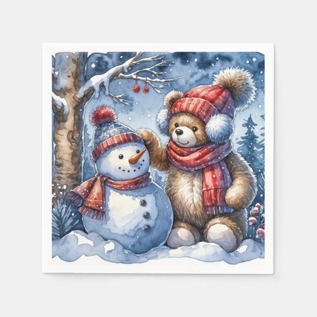 Teddy Bear and Snowman Napkins (Front)