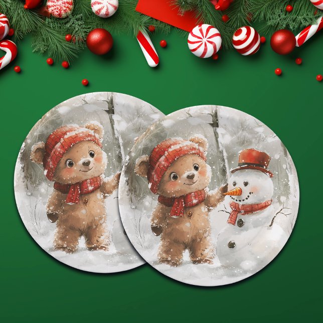 Teddy Bear and Snowman Paper Plates (Creator Uploaded)
