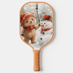 Teddy Bear and Snowman Pickleball Paddle