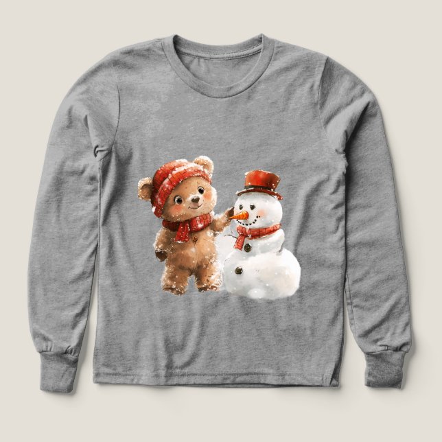 Teddy Bear and Snowman Tri-Blend Shirts (Design Front)