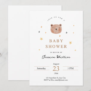 Teddy Bear and Stars Baby Shower Invitation