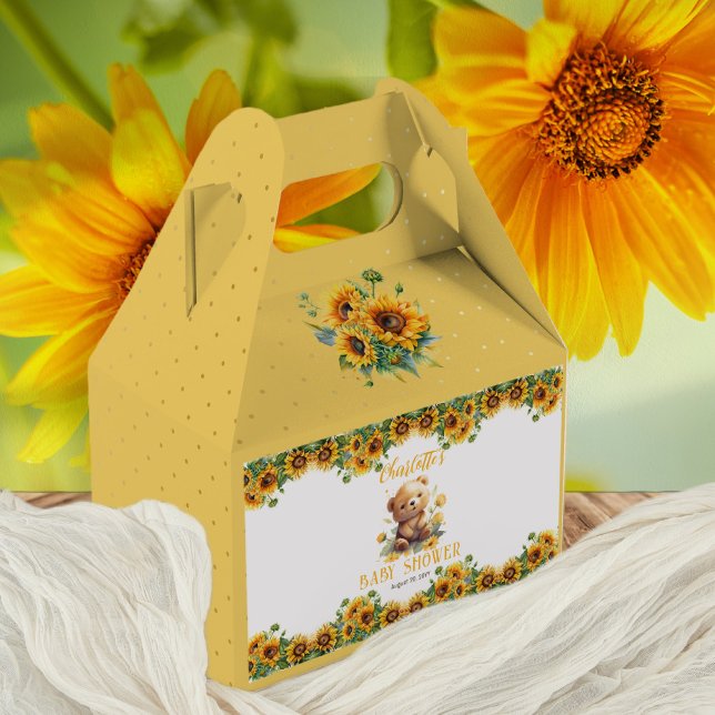 Teddy Bear and Sunflowers Baby Shower Favor Boxes (Creator Uploaded)