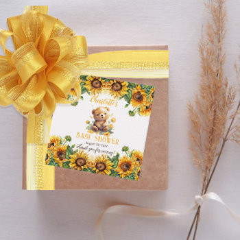 Teddy Bear And Sunflowers Baby Shower Favor Tags by holidayhearts at Zazzle