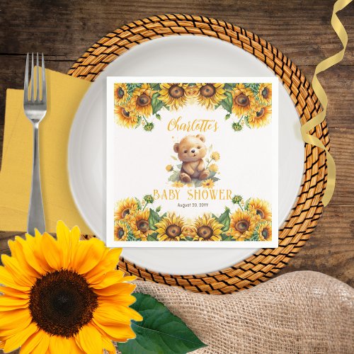 Teddy Bear and Sunflowers Baby Shower Napkins