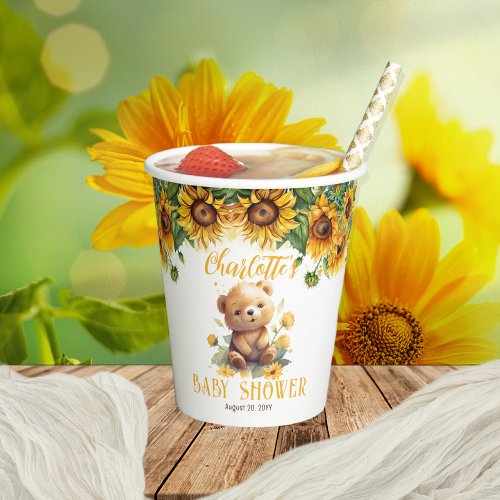 Teddy Bear and Sunflowers Baby Shower Paper Cups