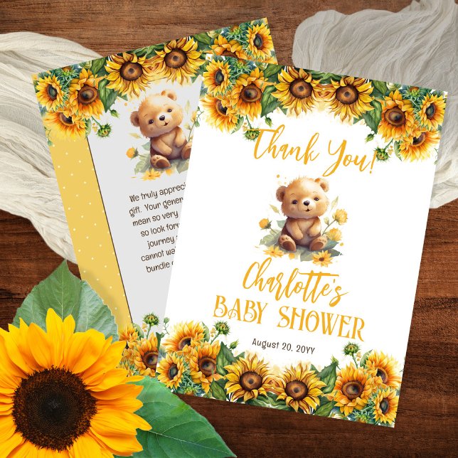 Teddy Bear and Sunflowers Baby Shower Thank You Card (Creator Uploaded)