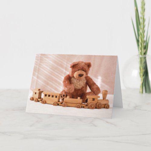 Teddy Bear and Toy Train Card