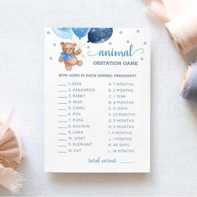 Teddy Bear Animal Gestation Game Baby Shower Card (Creator Uploaded)