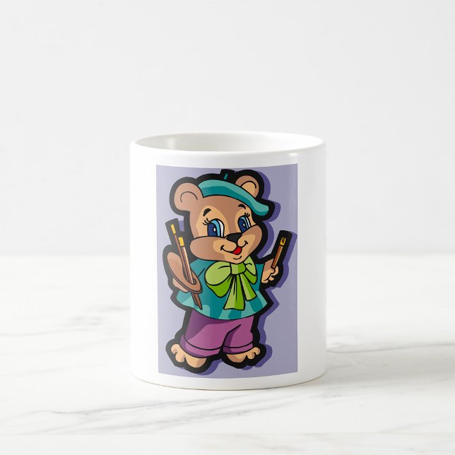 Teddy Bear Artist with Beret and Paint Brushes Coffee Mug (Creator Uploaded)
