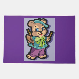 Teddy Bear Artist with Beret and Paint Brushes Doormat