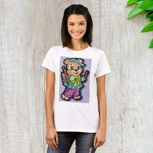 Teddy Bear Artist with Beret and Paint Brushes T-Shirt (Creator Uploaded)