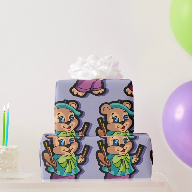Teddy Bear Artist with Beret and Paint Brushes Wrapping Paper (Creator Uploaded)