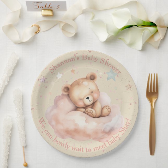 Teddy Bear Asleep in The Clouds Baby Shower Paper Plates (Wedding)