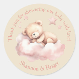 Teddy Bear Asleep on a Cloud Shower Favors Classic Round Sticker