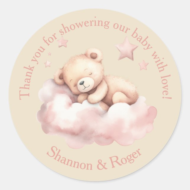 Teddy Bear Asleep on a Cloud Shower Favors Classic Round Sticker (Front)