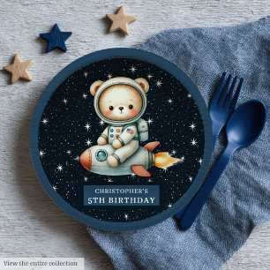 Teddy Bear Astronaut Baby Boy Birthday Custom Paper Plates