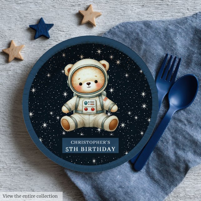 Teddy Bear Astronaut Baby Boy Birthday Paper Plate (Teddy Bear Astronaut Baby Boy Birthday Paper Plates)