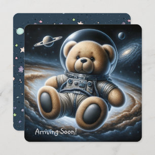 Teddy Bear Astronaut Baby Boy Shower Invitation