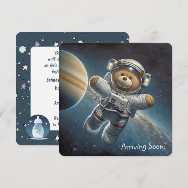Teddy Bear Astronaut Baby Boy Shower  Invitation (Front/Back)