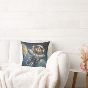 Teddy Bear Astronaut Baby Boy Throw Pillow
