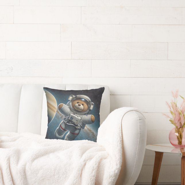 Teddy Bear Astronaut Baby Boy Throw Pillow (Couch)