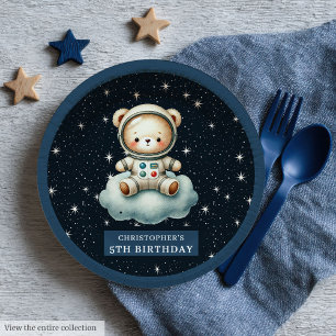 Teddy Bear Astronaut Baby Shower Personalized Paper Plates