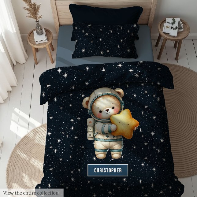 Teddy Bear Astronaut Bedding with Custom Name Boy Duvet Cover (Teddy Bear Astronaut Bedding with Custom Name Boy)