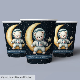 Teddy Bear Astronaut Birthday Boy Party Paper Cups