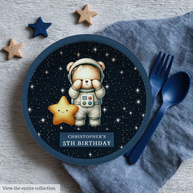 Teddy Bear Astronaut Birthday Party Personalized Paper Plates (Teddy Bear Astronaut Birthday Party Personalized Paper Plates)