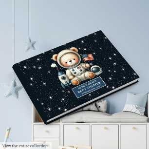 Teddy Bear Astronaut Boy Baby Shower Logbook Guest Book