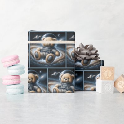 Teddy Bear Astronaut In Outer Space Wrapping Paper
