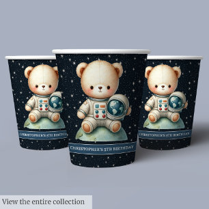 Teddy Bear Astronaut Paper Cups Boy Birthday Party