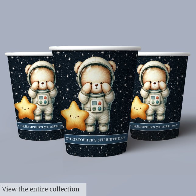 Teddy Bear Astronaut Personalized Boy Birthday  Paper Cups (Teddy Bear Astronaut Personalized Boy Birthday Paper Cups )