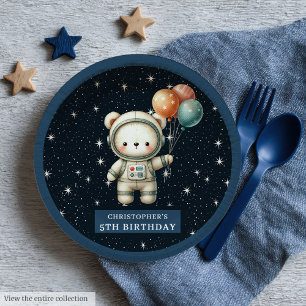 Teddy Bear Astronaut Shower Paper Plates Baby Boy