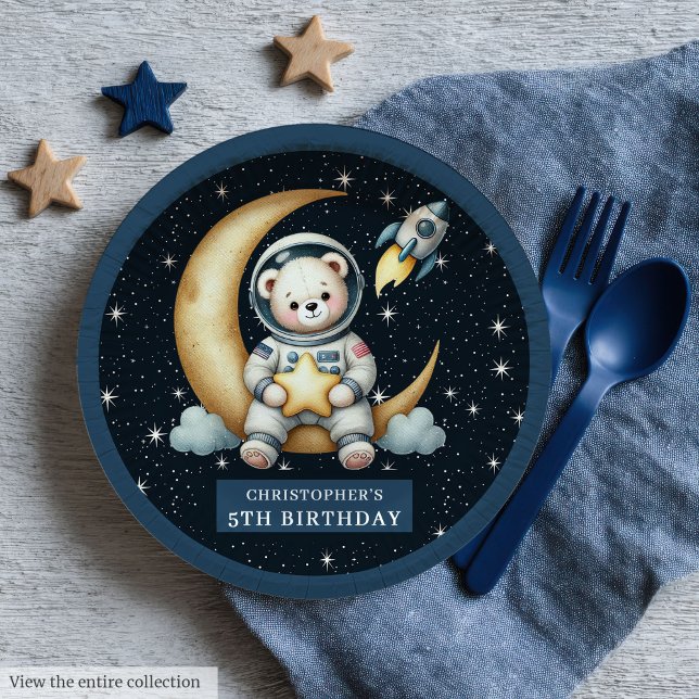 Teddy Bear Astronaut Space Baby Shower Paper Plate (Teddy Bear Astronaut Space Baby Shower Paper Plates)
