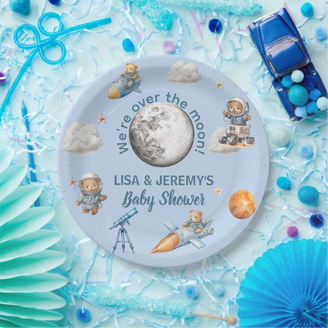  Teddy Bear Astronauts in Space Baby Shower Paper Plates (Party)