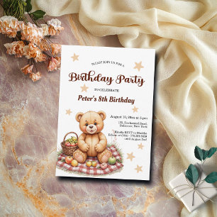 Teddy Bear at Picnic 8th Birthday Party Invitation